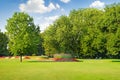 Summer park and beautiful flowerbeds