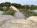 Summer Park. Exquisite stone arch bridge