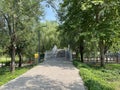 Summer Park. Exquisite stone arch bridge