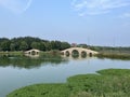 Summer Park. Exquisite stone arch bridge