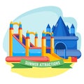 Summer park inflated attractions set colorful vector poster
