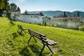 Summer park at the Promenada de sub Tampa with a view on a The Weavers` Bastion in Brasov, Romania