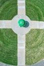 Summer park scenery with walking paths and gazebo. aerial top view Royalty Free Stock Photo