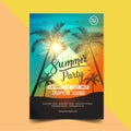 Summer time party poster design template with palms trees silhouettes. Modern style. Vector illustration - Vector Royalty Free Stock Photo