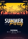 Summer Party backgrounds with palms. Summer placard poster flyer invitation card. Summer time. Vector Illustration. Royalty Free Stock Photo