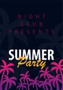 Summer Party backgrounds with palms. Summer placard poster flyer invitation card. Summer time. Vector Illustration. Royalty Free Stock Photo