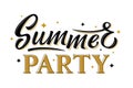 Summer party. Black and gold handdrawn lettering phrase with stars isolated on white background