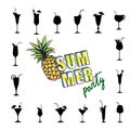 Summer party card background Tropical fruit, cocktail glass set Royalty Free Stock Photo