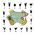 Summer party card background Tropical fruit, cocktail glass set Royalty Free Stock Photo