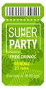 Summer party coupon. Entertainment ticket. Event pass