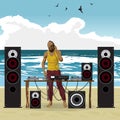 Summer party: DJ afro man and his equipment, dance music. Set of