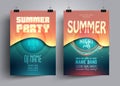 Summer party flyer or poster layout template with background from colorful waves.