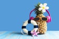 Summer in the party.  Hipster Pineapple Fashion in sunglass and music bright beautiful color in holiday, Creative art fruit for tr Royalty Free Stock Photo