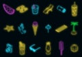 Summer party icons set vector neon Royalty Free Stock Photo
