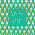 Summer party invitation template with ice cream cone and polka dot background. Retro style design. Vintage greeting card Royalty Free Stock Photo