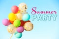 Summer party. Many colorful balloons against blue sky on sunny day Royalty Free Stock Photo