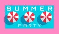 Summer party minimalism style banner with umbrellas top view on duotone pink blue rectangle background