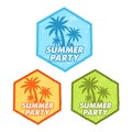 Summer party with palms sign, grunge flat design hexagons labels Royalty Free Stock Photo