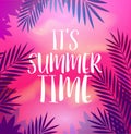 Summer party poster with palm leaf and lettering its summer time. Vector poster template Royalty Free Stock Photo