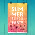 Summer party poster with palm leaf and lettering on wood texture Royalty Free Stock Photo