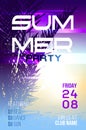 Summer party poster with palm trees and sunshine. Modern design