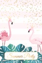 Summer party template flamingo birds couple crown Royalty Free Stock Photo
