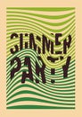 Summer Party typographic vintage poster design with misshapen lines abstract geometric background. Retro vector illustration.