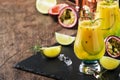 Summer passion fruit, lime and rosemary cocktail or lemonade