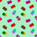 Summer pattern with fruity popsicle on a polka dot background