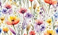 Summer pattern with watercolor flowers