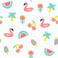 Cute summer pattern. Watermelon, flamingo. Vector illustration