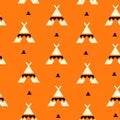 Summer pattern with wigwam and black triangles. Aztec design. Vector