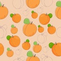 Summer peaches seamless pattern featuring hand-drawn peaches. Fun, colorful and fresh pattern for summer with light background. Royalty Free Stock Photo