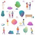 Summer people outdoor activity in the park icons set. Modern gradient flat design vector illustration. Royalty Free Stock Photo