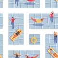 Summer people in the pool. Swimming women in bikini. Seamless pattern vector illustration Royalty Free Stock Photo