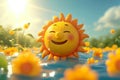 Summer personified 3D cartoon sun bringing the season to life Royalty Free Stock Photo