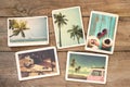 Summer photo album on wood table