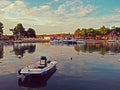 Summer photo of boat in harbor. Royalty Free Stock Photo