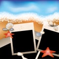 Summer photoframe with starfish and stone Royalty Free Stock Photo