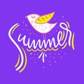 Summer phrase. Hand drawn vector lettering. Summer quote. Isolated on violet background Royalty Free Stock Photo