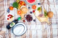 Summer Picnic Basket on the Green Grass. Food and drink concept. Royalty Free Stock Photo