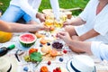 Summer Picnic Basket on the Green Grass. Food and drink concept. Royalty Free Stock Photo