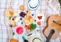 Summer Picnic Basket on the Green Grass. Food and drink concept. Royalty Free Stock Photo