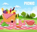 Summer picnic concept with basket,