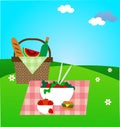 Summer picnic on green meadow