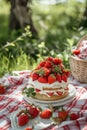 summer picnic with strawberry shortcake