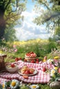 summer picnic with strawberry shortcake