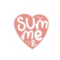 Summer in a pink heart, lettering hand drawing calligraphy, vector
