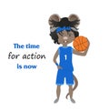 Cartoon rat in basketball uniform with a ball. The time for action is now. Year of the rat. Chinese horoscope. Cute mouse. Royalty Free Stock Photo