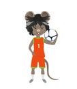 Cartoon rat in basketball uniform with a ball. Year of the rat. Chinese horoscope. Cute mouse. Royalty Free Stock Photo